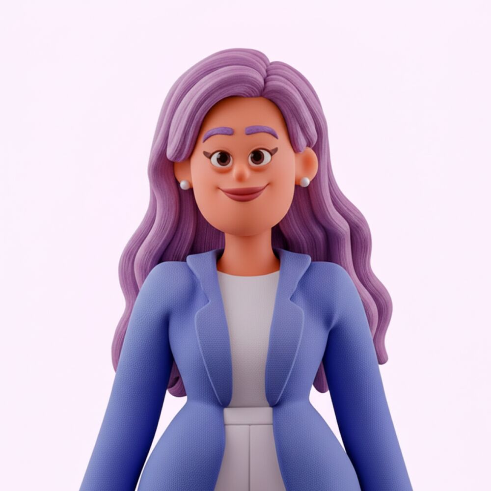 Luna, assistente terapêutica de IA para pacientes, em retrato 3D acolhedor